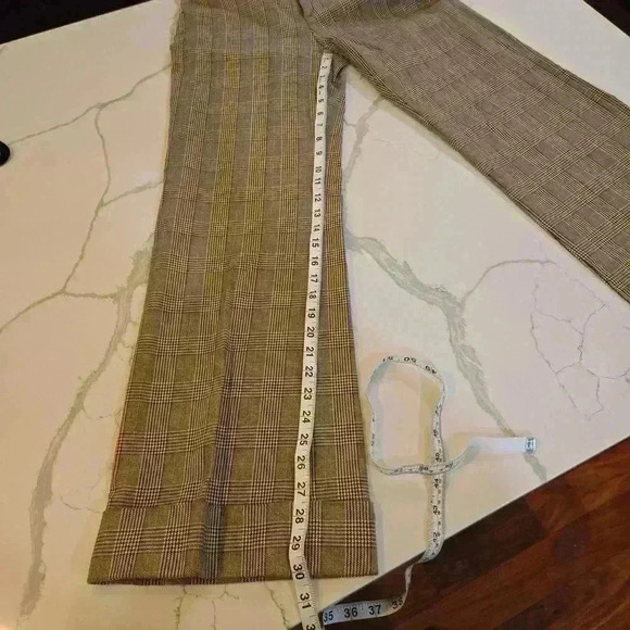 Rafaella Womens Plaid Wide Leg Cuffed Stretch Trouser Pant Brown Tan Size 6 - Picture 9 of 9